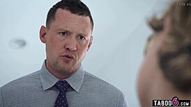 Employee Corners Boss and Fucks Transgender Wife in Doggy Style Over Desk