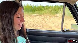 Public Pickup: Cute Girl Rides Car and Cock in Outdoor Fun.