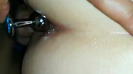 A married work partner tries buttplug first time bending over for quick doggystyle orgasm