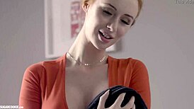 Hot redhead with big boobs films homemade amateur creampie video