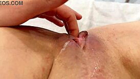 Female pov fingers and teases tight dripping shaved pussy close up