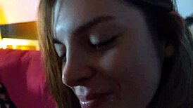 a quick blowjob sesh with my teen brunette babe