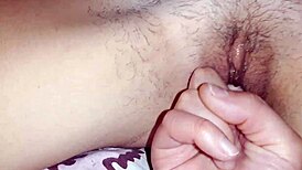 her wet pussy swallows my fingers in lesbian play