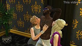 two milfs are having so much fun with that big black cock in the sims - promo