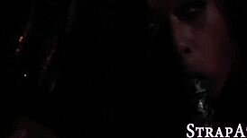 Babe jerks that big rod for cum