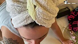 Horny bitch with big tits sucks a big cock?