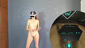 Sexy brunette dances naked in VR training