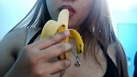 Asian Babe Performs Oral Deepthroat on Banana Toy in Seductive Fetish Play