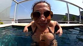 Married woman fucks employee in pool.