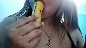 Asian Babe Performs Oral Deepthroat on Banana Toy in Seductive Fetish Play