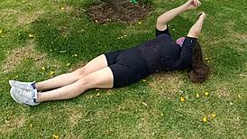 Latina Teen Exercises Without Underwear, Hole In Shorts