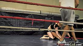 Naughty amateur lesbians wrestling