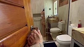 I fucked my boyfriend's friend in the bathroom and begged for cum in my mouth.