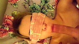 sucking my cock while eyes are tied up, creating an alluring mature sex tape