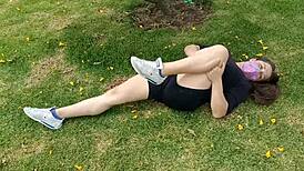 Latina Teen Exercises Without Underwear, Hole In Shorts