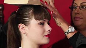 Watch the babe give handjob in humiliation