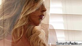 I watched bombshell Samantha do a sexy solo in lingerie