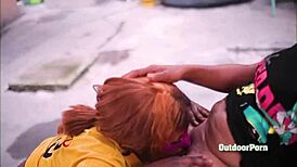 Public pussy licking with ebony babes outdoor