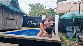 Wife Enjoys a Splash in Public Pool