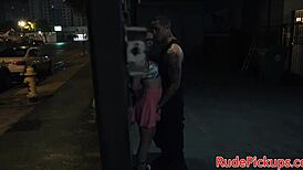 She dominates the petite teen outdoors.