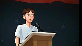 Horny teacher sucks my dick on stage