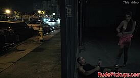 She dominates the petite teen outdoors.