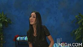 Getting a massage turns into rough missionary sex with sucking and tits