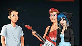 Horny teacher sucks my dick on stage