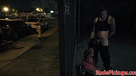 She dominates the petite teen outdoors.