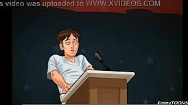 Horny teacher sucks my dick on stage