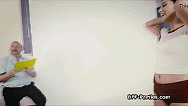 Best friends compete in sex ed games at teen party