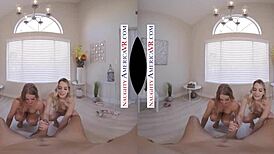 They say, 'Two chicks at once in VR?' with Kenna and Veronica.