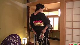 This milf drops her kimono for a massive cock