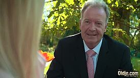 Young blonde, are you moaning while fucking that old man and swallowing cum?