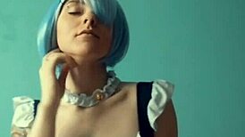 rem from re zero squirts from vibrating toys, the petite maid cosplays in bikini for orgasm play