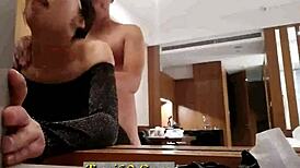 chinese girl with glasses passionately fucks her boyfriend in intense session