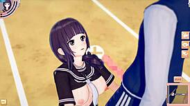 3d cartoon anime video of jk futaba getting massage