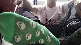 Look at These Long Green Socks and Sweaty Feet in Your Face!