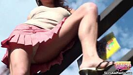 Teen Babe Flashes Panties Upskirt While Tidying Up Intensely