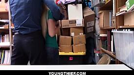 Cute shoplifter Nina Nirvana caught in a tight spot