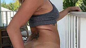 Nice day to watch Luna Luxe masturbate solo on the balcony with her sexy hairless body.