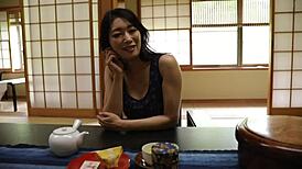 Wow, Reiko's tall frame and huge I-cup bust in a steamy Japanese spa setting!