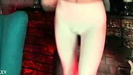 sweet eaton wearing fitted white leggings on webcam, teasing and crossdressing solo