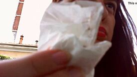 Nicoletta in her rich garden trying earrings, feeling so excited for ear lovers