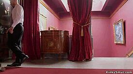 Master brutally whips and anal pounds two submissive slaves.