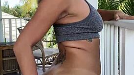 Nice day to watch Luna Luxe masturbate solo on the balcony with her sexy hairless body.