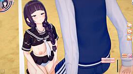 3d cartoon anime video of jk futaba getting massage