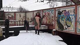 Indian babe masturbates nude in public university