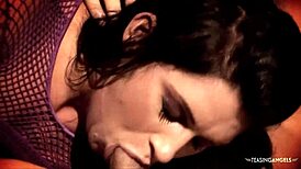 Threesome Sex Delights This Busty Brunette on Sofa!