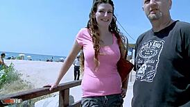 Deepthroat and squirt for brunette with big natural boobs